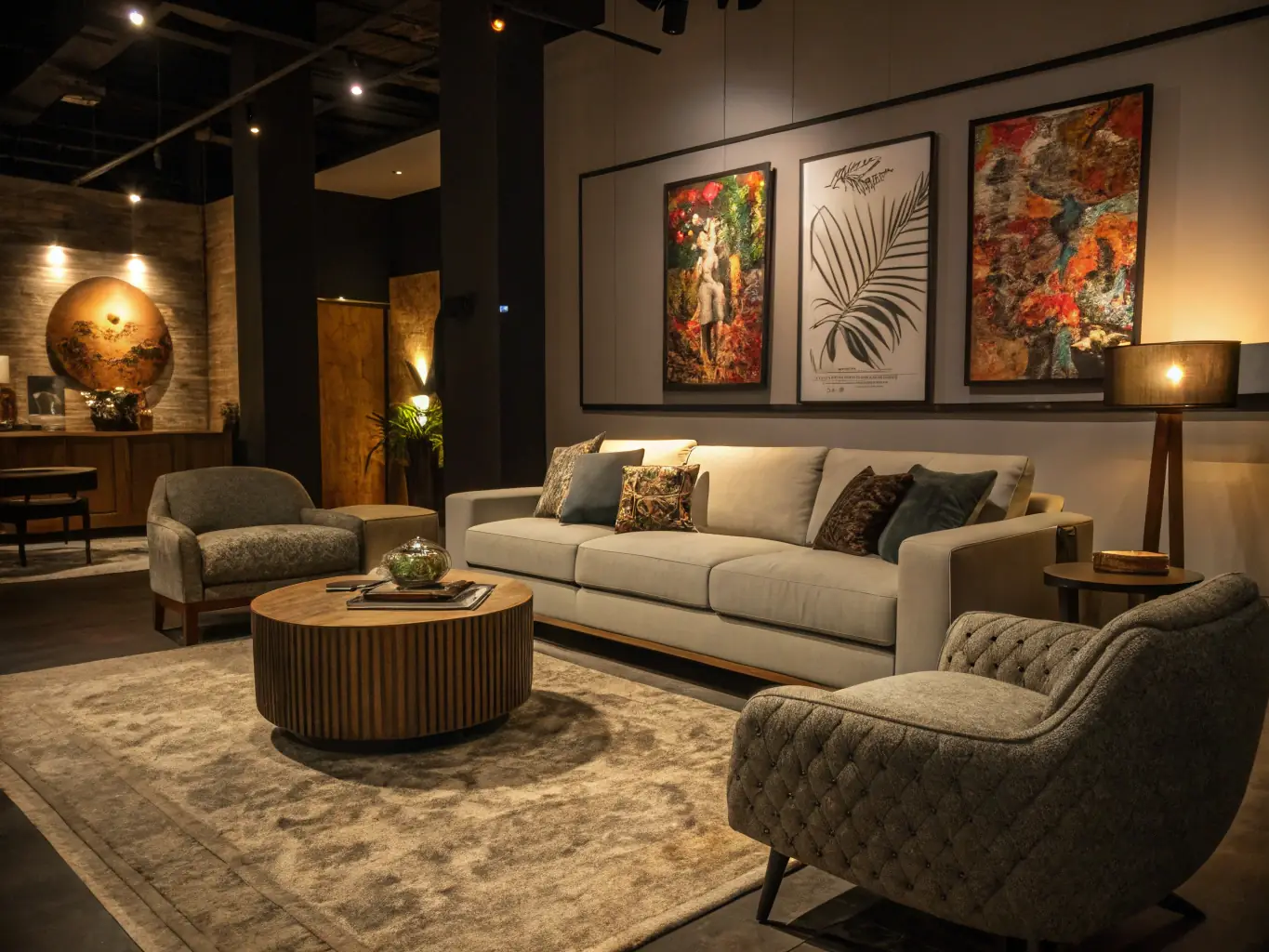 An image of a modern living room featuring custom-designed wall art depicting the Toronto skyline, showcasing the personalized touch and unique aesthetic of the space.
