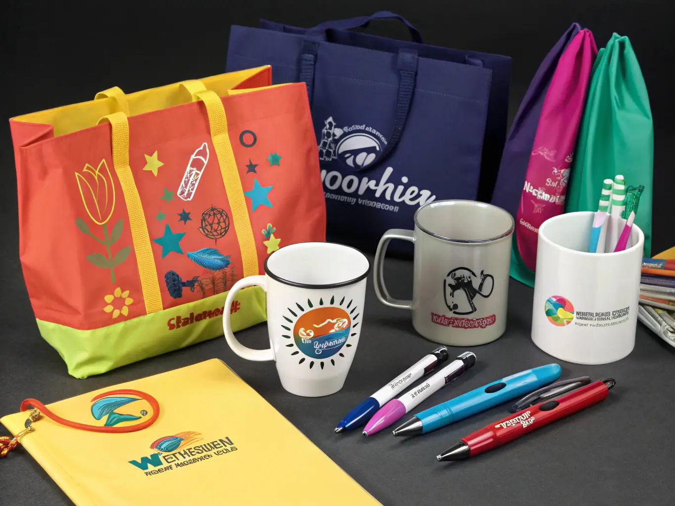 A vibrant image showcasing a variety of personalized products, including custom-designed apparel, accessories, and home decor items, all featuring unique Canadian-inspired designs and patterns.